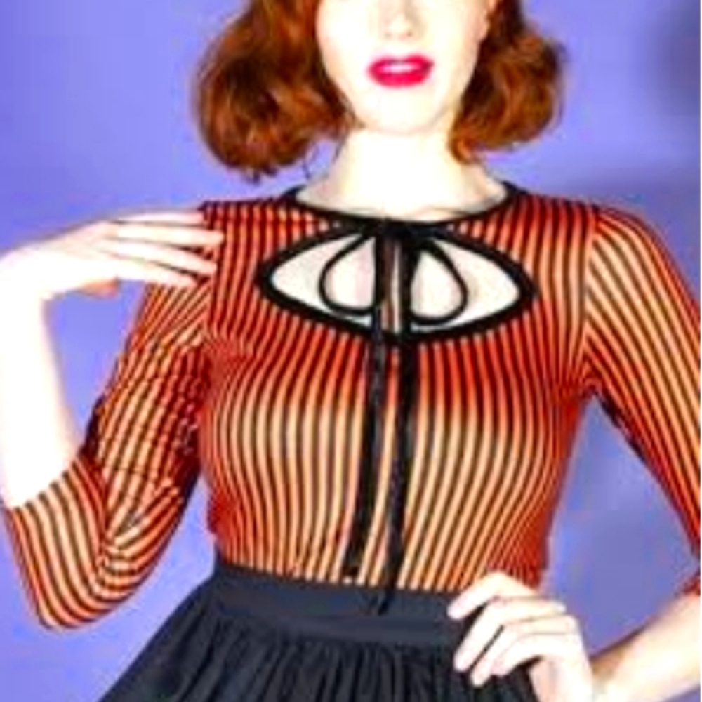 The Oblong Box Witchy Striped Top Orange/Black Large Halloween